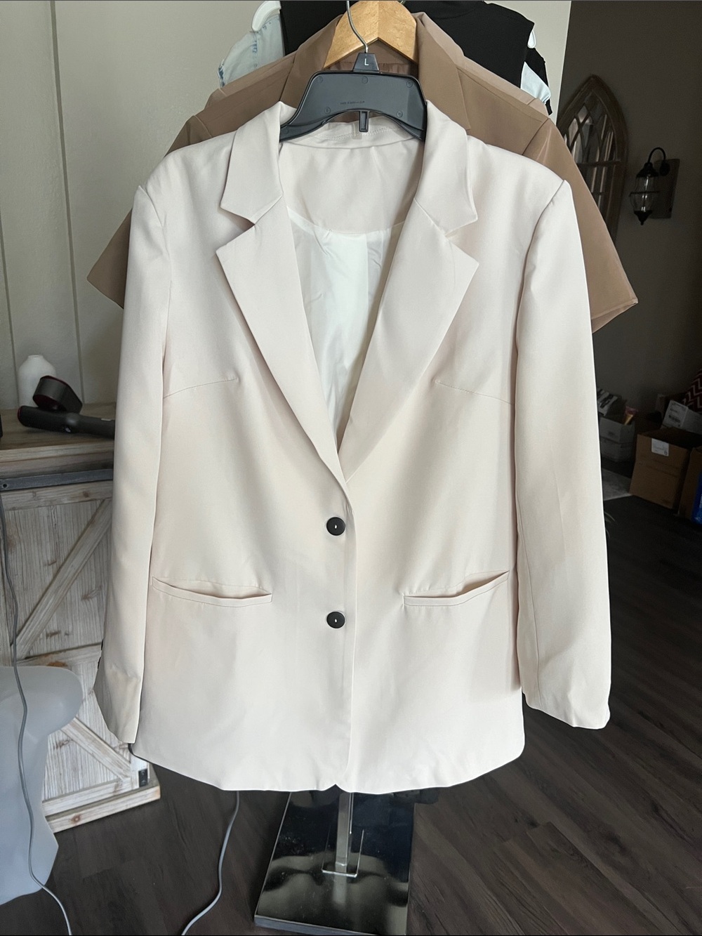 Amazon Women's Blazer Jacket in Light Cream - Two-Button Tailored Blazer